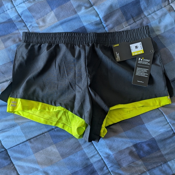 Hind Pants - Ladies Medium Hind Style # CY5292 Black and Neon Yellow Athletic Shorts